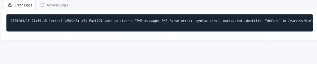 Logviewer showing error logs
